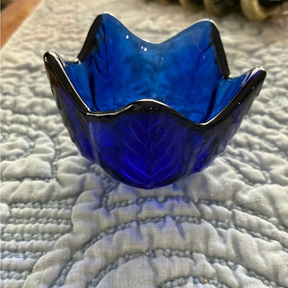 Cobalt Blue Glass Leaf Bowl